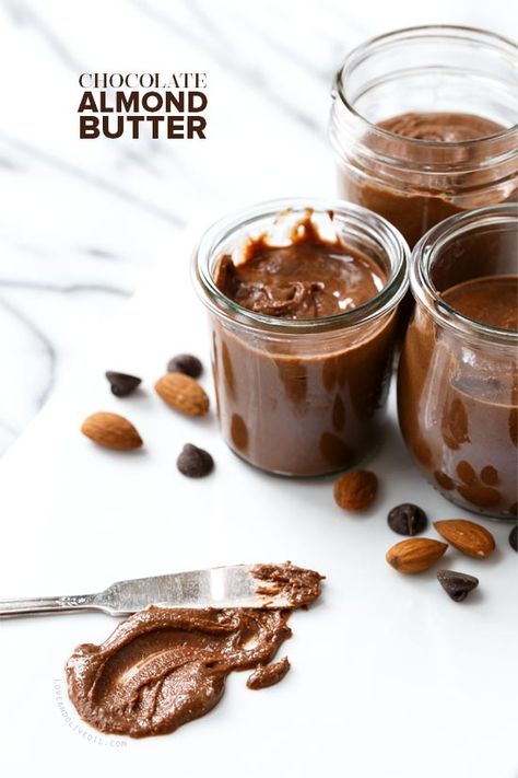 Homemade Chocolate Almond Butter | Love and Olive Oil Homemade Nut Butter, Chocolate Almond Butter, Chocolate Almond, Chocolate Almonds, Butter Recipe, Homemade Chocolate, Sweets Treats, Almond Butter, Easy Homemade