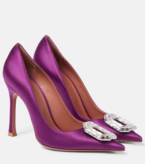 Purple High Heel Shoes, Silk Heels, Amina Muaddi Heels, Amina Muaddi Shoes, Casual Ballet Flats, Purple High Heels, Bridal Clutch Bag, Sequin Heels, Luxury Lifestyle Women