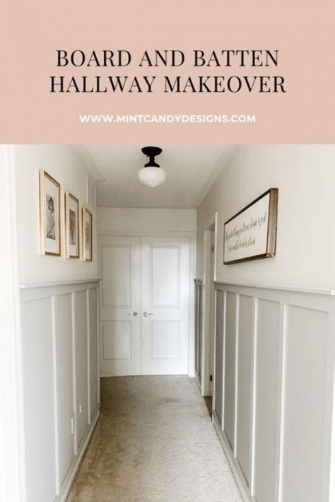 Batten Hallway, Hallway Board And Batten, Board And Batten Hallway, Hallway Panelling, Hallway Makeover, Narrow Hallway Decorating, Board And Batten Wall, Upstairs Hallway, Hallway Design