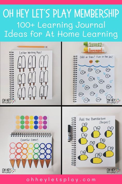 Make learning at home fun with over 100 learning journal ideas for your toddler, preschooler, kindergartener, or early elementary child. Oh Hey Let’s Play Learning Journal Membership includes learning journal ideas to target math and literacy concepts with your child at home including colors, shapes, number recognition, letter recognition, sight words, spelling, addition, subtraction, and more. The best part?! All of these activities can be personalized to your child. Join here. Kids Learning Journal Ideas, Pre K Learning Journal, Prek Journal Prompts, Journal Activities For Toddlers, Activity Journal For Kids, Learning Journals Early Years, Oh Hey Lets Play Journal, Learning Journal Kindergarten, Activity Journal Ideas