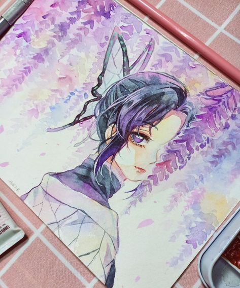 Manga Demon Slayer, Manga Watercolor, Art Style Challenge, 얼굴 그리기, Anime Drawing Books, Shinobu Kocho, Beauty Art Drawings, Kpop Drawings, Anime Drawings Tutorials