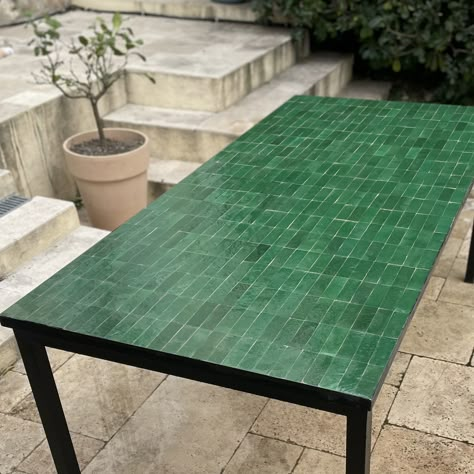 Tile Dinner Table, Rectangle Mosaic Table, Green Tile Table, Tiled Outdoor Table, Mosaic Kitchen Table, Tiled Dining Table, Tile Dining Table, Table Zellige, Table Tiles