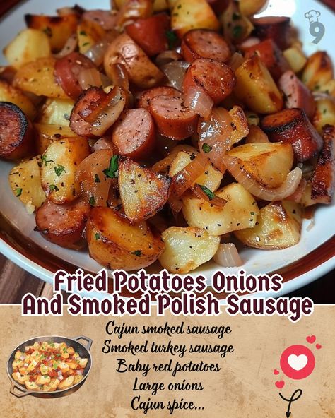 Fried Potatoes and Onions/Peppers with Smoked Sausage Sausage Pepper Onions And Potatoes, Sausage Potatoes And Peppers, Turkey Smoked Sausage, Turkey Smoked, Turkey Sausage Recipes, Sausage Peppers And Onions, Sausage Ingredients, Fried Peppers, Fried Sausage