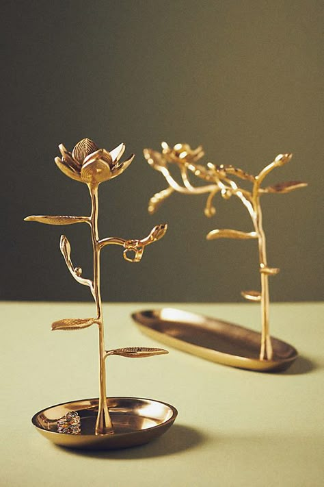 Mina Floral Gold Metal Jewelry Stand by Anthropologie, Size: Small Jewelry Making Station, Jewellery Holder Diy, Clay Jewelry Display, Charm Display Ideas, Jewelry Organizer Aesthetic, Company Gift Ideas, Wall Jewelry Display, Fountain Decor, Hang Necklaces