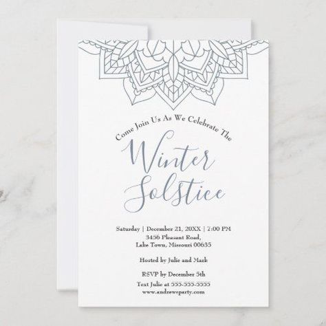 $2.79 | Winter Solstice Snow Flake Mandala Yule Invitation #holiday, party, simple, mandala, winter solstice, dusty blue, pagan, wicca, sabbat, snow flake Winter Solstice Party, Snowflake Mandala, Mandala Wedding, Solstice Party, Winter Solstice Celebration, Solstice Celebration, Dinner Party Invitations, Holiday Dinner Party, Simple Mandala