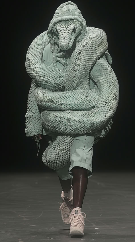 Snake Fashion Snake Fashion Aesthetic, Snake Fashion Runway, Snake Mask, Snake Costume, Snake Fashion, Futuristic Costume, Snake Skeleton, All About Fashion, Character Concept