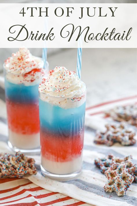 4th of July Drink Mocktail 4th Of July Mocktail, Summer Drink Recipes Nonalcoholic, Drinks Mocktail, Drink Mocktail, Fourth Of July Drinks, 4th July Food, Holiday Mocktail, 4th Of July Cocktails, Mocktail Drinks