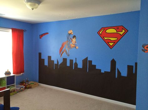 Superman Kids Room, Superman Nursery, Superman Bedroom, Superman Room, Bedroom Ideas Boys, Boys Superhero Bedroom, Trendy Bedroom Ideas, Purple Dining Room, Baby Boy Room Themes