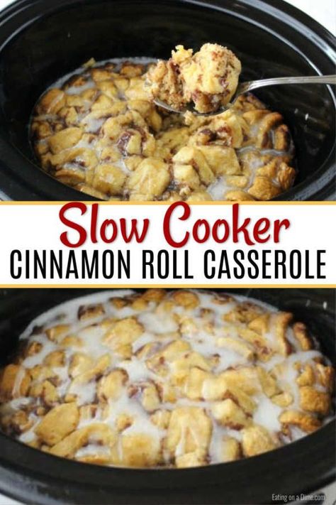 Crockpot Cinnamon Roll Casserole, Crock Pot Cinnamon Roll Casserole, Breakfast Crockpot, Slow Cooker Cinnamon Rolls, Breakfast Crockpot Recipes, Cinnamon Roll Casserole, Crockpot Dessert Recipes, Crock Pot Desserts, Crockpot Breakfast