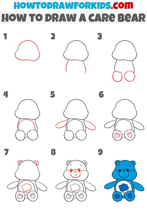 How To Draw A Care Bear, How To Draw Care Bears Step By Step, How To Draw A Care Bear Step By Step, Care Bear Drawing Step By Step, Carebear Drawings Easy, Care Bear Drawings Easy, Kawaii Drawings Step By Step, Easy Cartoon Drawings Step By Step, Disney Drawing Tutorial