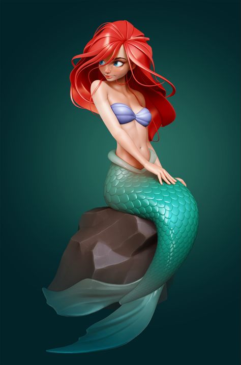 ArtStation - Mermaid, Anton Pankin Mermaid Pose, Princesas Disney Anime, Mermaid Cartoon, Zbrush Character, Mermaid Statues, Cartoon As Anime, Mermaid Pictures, Mermaid Disney, Disney Designs