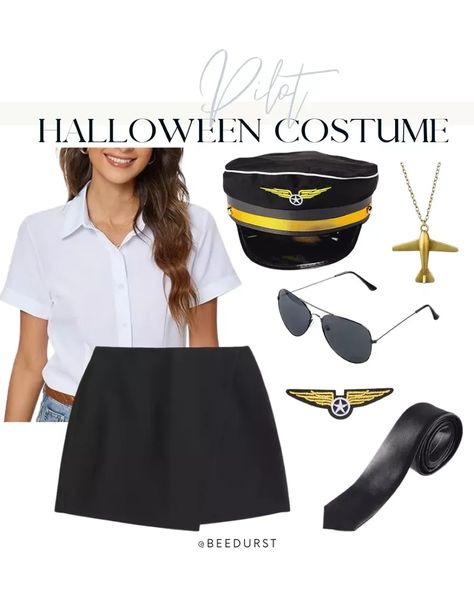 Halloween costume idea- Pilot Skort is from Abercrombie and can be worn all throughout the season. The button down top and accessories are all Amazon and super affordable! Add tights if you’re somewhere colder Cute Easy Halloween Costumes, Pilot Halloween, Super Easy Halloween Costumes, Pilot Costume, Halloween Parejas, Up Halloween Costumes, Easy Halloween Costume, Halloween Costume Idea, Holloween Costume