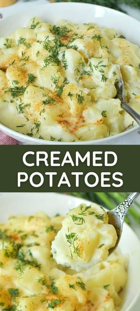 Creamed Potatoes Recipe - How To Make it... Cream Potatoes Recipe, Potatoes Romanoff, Potato Side Dish, Creamed Potatoes, Vegetable Side Dishes Recipes, Potato Recipes Side Dishes, Potato Sides, Potato Side Dishes, Potatoes Recipe