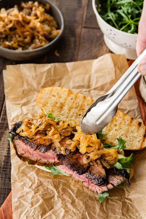 Steak Sandwich (with garlic aioli) is the perfect sandwich with tender steak flavored with brown sugar, balsamic vinegar, and topped with onion and cheese. Aioli Sandwich, The Perfect Sandwich, Homemade Aioli, Steak Sandwich Recipes, Perfect Sandwich, Steak Sandwiches, Dinner Then Dessert, Tender Steak, Steak Frites