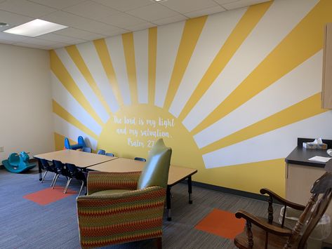 Daycare Nursery Decor, Sunday School Murals Children Church, Sunday School Room Design, Sunday School Wall Murals, Childrens Ministry Room Design, Nursery Church Ideas, Preschool Church Room Ideas, Childrens Ministry Decor Kids Church Wall Art, Children’s Church Room Ideas