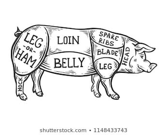 Pork Cuts Diagram, Butcher Diagram, Pig Meat, Bbq Design, Pig Graphic, Pig Tattoo, Black Pig, Saved Tattoo, Pig Illustration