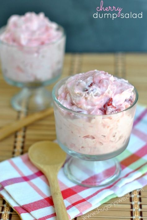 Cherry Dump Salad: combine 4 ingredients in one bowl, mix, refrigerate and enjoy. Perfect for potlucks and holidays! Dump Salad, Dessert Original, Shugary Sweets, Oreo Dessert, Milk Shakes, Pudding Desserts, Cherry Pie Filling, Dessert Salads, Yummy Sweets