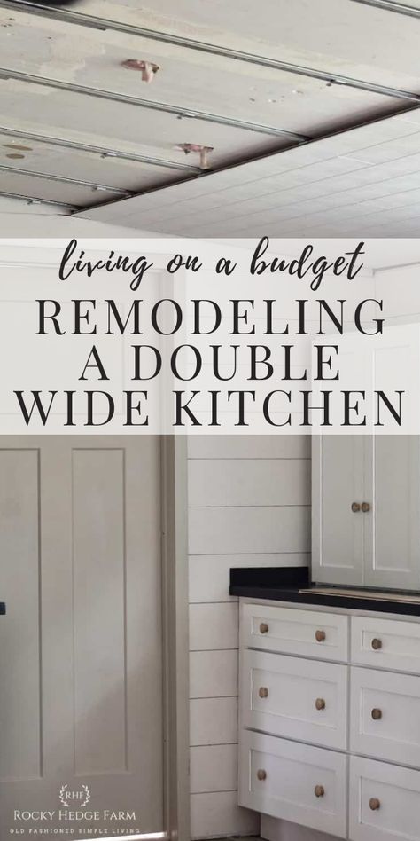 Kitchen Remodel Doublewide, Mobile Home Remodel Doublewide Fireplace, Updating Double Wide, Diy Double Wide Remodel, Old Mobile Home Makeover Kitchen, Diy Mobile Home Kitchen Remodel, Double Wide Mobile Home Kitchen Ideas, Manufactured Home Ceiling Remodel, Mobile Home Kitchen Remodel Ideas