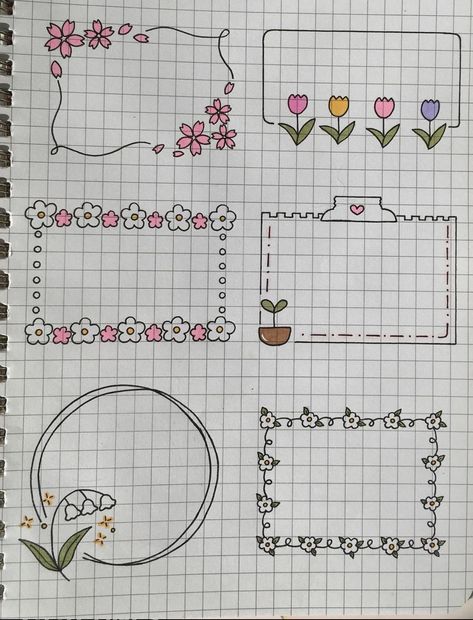 Bordering Ideas, Cute Notebook Ideas, Aesthetic Flower Drawing, Notebook Design Ideas, Journal Design Ideas, Flowers To Draw, خريطة ذهنية, Note Ideas, Book Art Projects