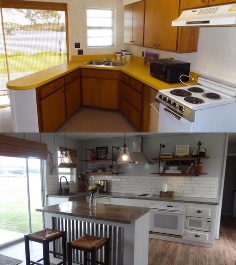 Here is our lake cabin kitchen, which is almost 40 years old.  The cabin sustained water damage throughout, which prompted the renovation.  One thing led to ano… Lake Cabin Kitchen, Cabin Renovation, House Flipping, Budget Kitchen Remodel, Cabin Kitchen, Kitchen Diy Makeover, Lake Cabin, Cabin Kitchens, House Luxury