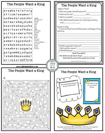 Bible Fun For Kids: Life of David: 2. The People Want a King David Is Chosen As King Craft, 1 Samuel 8, Noahs Ark Craft, Bible Class Activities, Sunday School Worksheets, David Bible, King Craft, Bible Worksheets, Bible Quiz