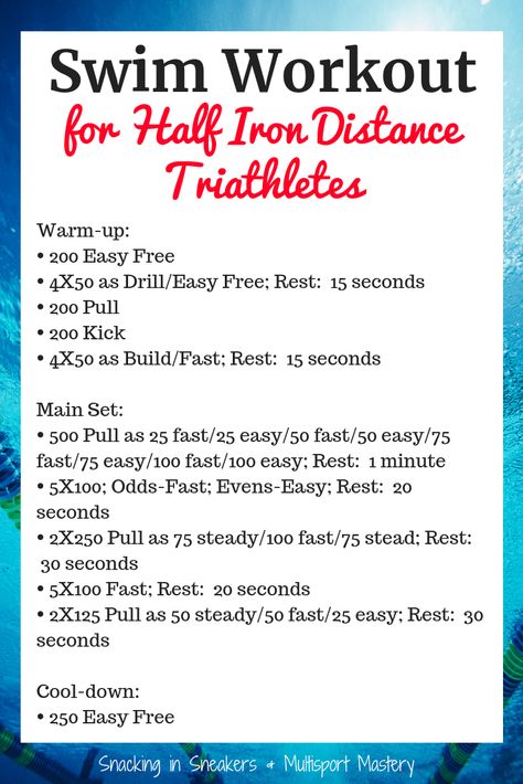 If you're training for a half ironman, you'll want to try this triathlon swim workout. It's perfect for those getting ready for a 70.3 race! #swimming #swim #workout #triathlon Swimming Exercises Workout, Ironman Training Plan, Half Ironman Training Plan, Half Ironman Training, Sprint Triathlon Training, Ironman Triathlon Training, Triathlon Training Plan, Ironman Training, Swim Workouts