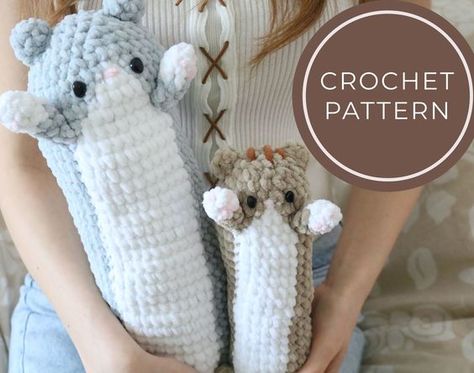 Crochet plushies Crochet Long Cat Pillow, Long Cat Crochet Pattern, Small Cat Crochet, Long Cat Crochet, White Cat Crochet, Cat Pillow Crochet, Cat Stuffed Animal Pattern, Long Cat Pillow, Cat Pillow Pattern