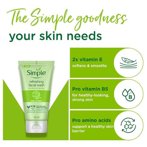 Simple kind to skin refreshing facial cleanser.. ₹288 #allskintype#bestcleanser#skinbarrier Simple Face Wash, Milk Face Wash, Mild Face Wash, Face Wash For Oily Skin, Dry Oily Skin, Cleanser For Sensitive Skin, Best Face Wash, Simple Face, Fresh Skin