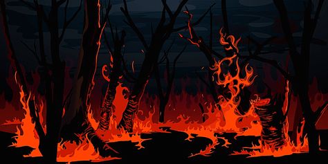 Burning Forest Illustration, Burning Forest Drawing, Forest Fire Background, Forest Fire Illustration, Environment Destruction, Nature Disaster, Burnt Forest, Trees At Night, Burning Tree