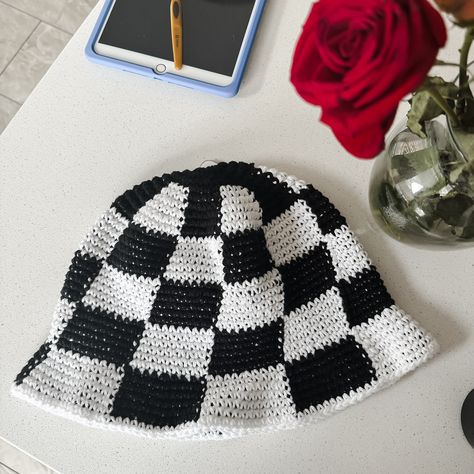 This is the second bucket hat I make for my partner. 🖤🤍 • What do you think? Should I make more?☺️ • #crochetbuckethat #checkered #buckethat #summerhat #etsyfinds #customorder #checkeredhatcrochet #madebyalyemily #handmadecrochet #tejidoamano Crochet Bucket Hat, My Partner, August 1, Summer Hats, Crochet Fashion, Mitten Gloves, Scarfs, Handmade Crochet, Etsy Finds