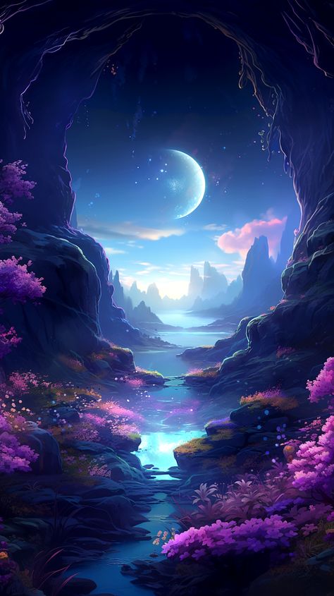 Cool Fantasy Wallpapers, Fantasy Background Art, Fantasy Landscape Art Nature, Fantasy Aesthetic Wallpaper, Dreamy Art Aesthetic, Escapism Art, Fantasy Flowers Art, Landscape Fantasy Art, Wallpaper Fantasy Art