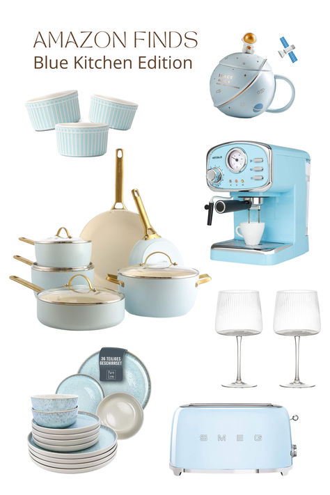 Blue Kitchen Accessories from Amazon, Amazon must haves, kitchen essentials, baby blue
#amazon #kitchentips Pastel Blue Kitchen Accessories, Light Blue Kitchen Appliances, Light Blue Kitchen Accessories, Light Blue Kitchen Decor, Blue Kitchenware, Blue Kitchen Appliances, Blue Kitchen Utensils, Gold Kitchen Utensils, White Kitchen Utensils