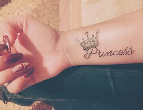 Princess Lettering, Princess Tattoo, Black Girls With Tattoos, Matching Couple Tattoos, Stylist Tattoos, Badass Tattoos, Girly Tattoos, Wrist Tattoo, New Tattoo