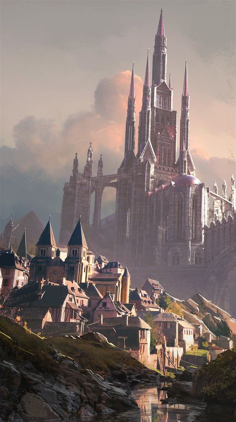 ArtStation - Medieval Photobash Sketch, Lincoln Hughes Kieran Aesthetic, Set Background, Magic Castle, Fantasy City, Fantasy Castle, Bloodborne, Fantasy Setting, Fantasy Places, Wow Art