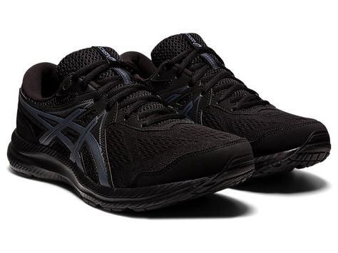 Men's GEL-CONTEND 7 (4E) | Black/Carrier Grey | Running Shoes | ASICS Shoes Samba, Puma Boots, Grey Running Shoes, Black Work Shoes, Black Asics, Running Shoes Asics, Comfortable Running Shoes, Running Wear, Asics Women Gel