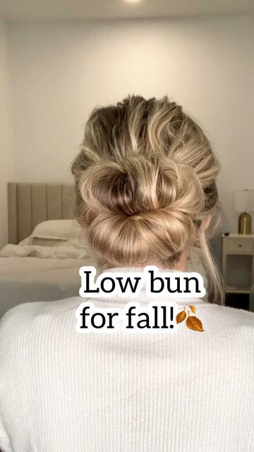 Lainey on Instagram: "Cute low bun for fall ☺️🍁🍂 - #lowmessybun #messybuntutorial #lowbunhairstyle #lowbun #sleekbun #beyondtheponytail #btcreelquickie #hairposts #easyhairstyles" Fall Buns Hairstyles, Cute Low Messy Bun Tutorial, Low Loop Bun, Easy Low Bun Hairstyles For Long Hair, Lower Messy Bun Tutorial, No Fail Low Messy Bun, Low Messy Bun Tutorial, Easy Low Bun Hairstyles, Low Bun Hairstyles Tutorial