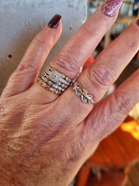 Art Deco ring set Art Deco Ring Stack, Mixed Metal Wedding Set, Mixed Metal Wedding, Mixed Metal Wedding Rings, Mixed Metals Wedding, Ring Stacks, Metal Wedding, 1930s Art, Ring Stack