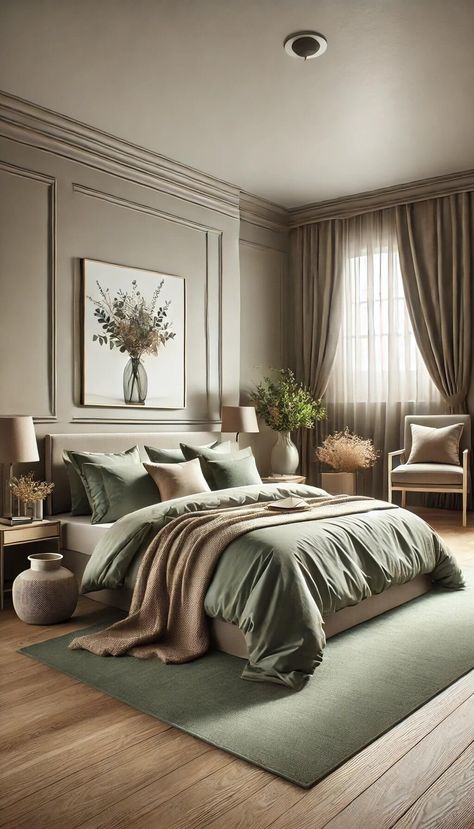 15 Best Colors to Match with Sage Green Bedding for a Cozy Feel 32 Sage Green Duvet Cover Bedroom Ideas, Green Farmhouse Bedroom Ideas, Taupe And Green Bedroom, 2 Story Bedroom, Green And Wood Bedroom, Newhome Ideas, Sage Green Bedding, Olive Bedroom, Sage Bedroom