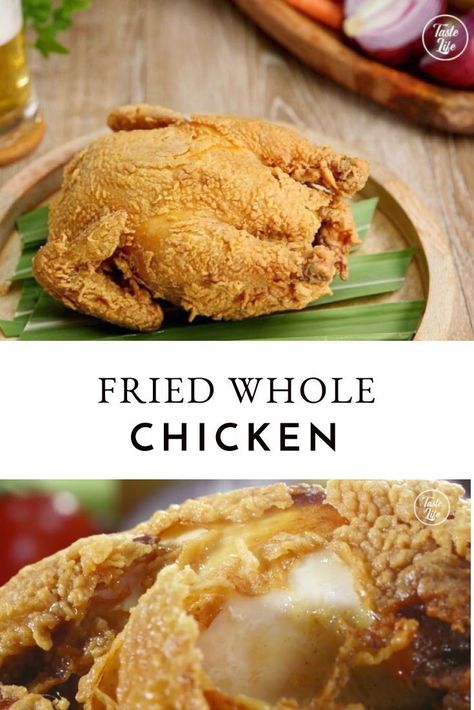 Whole Fried Chicken Recipes, Deep Fried Whole Chicken Recipes, Deep Fried Whole Chicken, Hot Fried Chicken Recipe, Fried Chicken Marinade, Whole Fried Chicken, Fried Whole Chicken, Deep Fry Chicken, Hot Fried Chicken