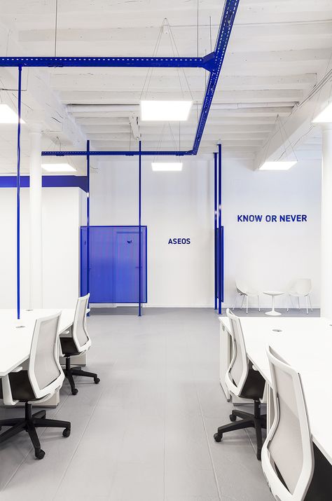 wanna one knowhere coworking space alicante designboom Startup Office, Office Light, Outfit Office, Cool Office Space, Blue Office, Office Space Design, Modern Office Design, Office Branding, Alicante Spain