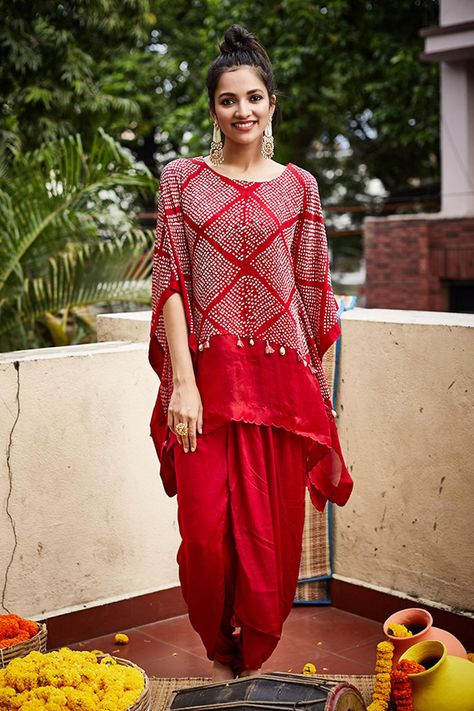 Shop for Pink City Red Silk Bandhani Kaftan With Dhoti Pant for Women Online at Aza Fashions Luxury Straight Kurta Kaftan With Digital Print, Luxury Chanderi Kaftan For Festivals, Luxury Straight Kurta Kaftan For Festivals, Luxury Embellished Kaftan In Straight Kurta Style, Luxury Red Kurta With Bandhani Print, Luxury Summer Kaftan With Gota Work, Luxury Straight Kurta Kaftan For Diwali, Best Bandhani Dress, Luxury Cotton Silk Kaftan With Dupatta