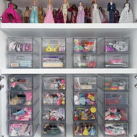 Barbie Storage Ideas, Playroom Toy Storage Ideas, Barbie Storage, Barbie Organization, Doll Organization, Toy Room Organization, Craft Closet Organization, Kids Play Spaces, Doll Storage