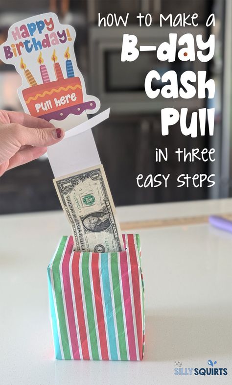 Money Gift Ideas Birthday Kids, Money Pull Box Diy, Money Box Ideas, Money Box Diy, Gift Money Holder, Kids Money Box, Money Birthday, Birthday Money Gifts, Cash Gifts