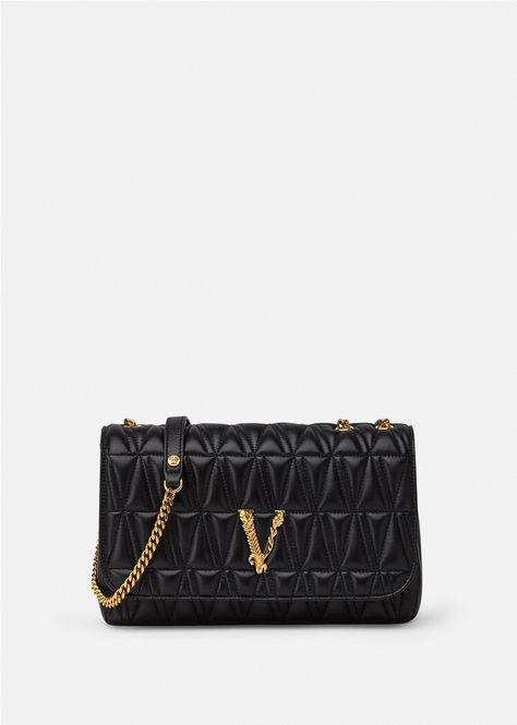 Versace Virtus Quilted Nappa Leather Shoulder Bag for Women | US Online Store Versace Bag, Quilted Shoulder Bag, Shoulder Strap Bag, Elegant Bags, Versace Bags, Orange Bag, Designer Shoulder Bags, Carry All Bag, Gianni Versace