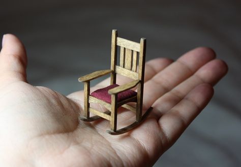 hand1 Mini Rocking Chair, How To Make A Miniature Chair, Miniature Rocking Chair Diy, Miniature Armchair Diy, Miniature Chairs, Diy Rocking Chair, Dollhouse Furniture Tutorials, Rocking Chair Plans, Tudor Cottage