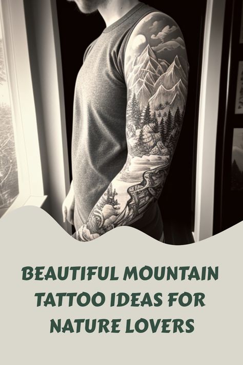 Beautiful Mountain Tattoo Ideas for Nature Lovers Mountain And Beach Tattoo Ideas, Scenery Tattoos For Men, Mountain Hip Tattoo, Ganpati Line Art, Hiking Tattoo Ideas, Mountain Sleeve Tattoo Women, Realistic Mountain Tattoo, Mountain Arm Tattoo, Adventure Tattoo Nature