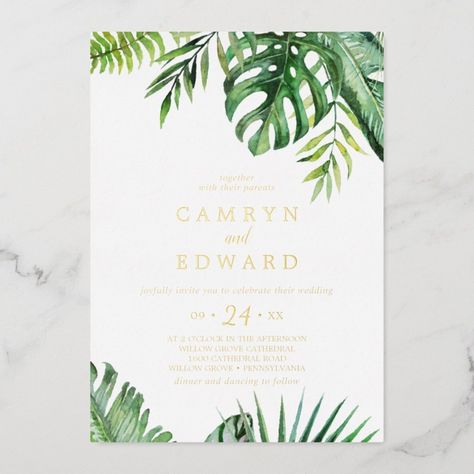 Wild Tropical Palm  Gold Foil Casual Wedding Foil Foil Invitation  Zazzle Modern Tropical Wedding, Casual Wedding Invitations, Palm Wedding, Exotic Wedding, Twins Baby Shower Invitations, Tropical Wedding Invitations, Wedding Anniversary Invitations, Foil Invitations, Anniversary Invitations