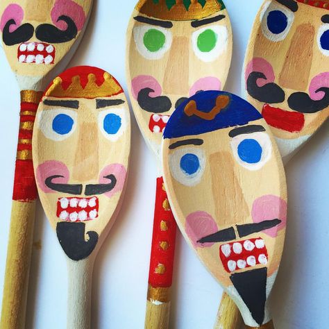 “Current "upcycle" project for the blog is nearly finished! #christmascrafts #nutcrackers #recycling #woodenspoon #christmasdecor” Nutcracker Gift Ideas, Wooden Spoon Painting, Nutcracker Christmas Party, Nutcracker Crafts, Wooden Spoon Crafts, Red Brolly, Painted Spoons, Nutcracker Christmas Decorations, Spoon Crafts