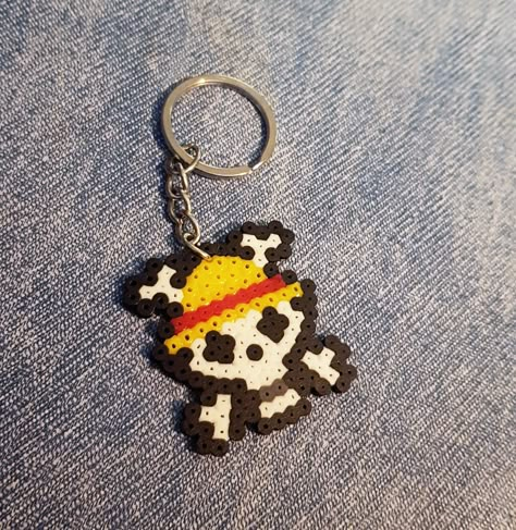 Perler Beads, One Piece Logo Pattern Perler Bead Ideas Anime, Iron Beads Pokemon, Perler Keychain Ideas, Iron Beads Keychain, Perler Bead Anime, Perler Bead One Piece, Perler Bead Patterns One Piece, One Piece Perler Beads Pattern, Goku Perler Beads