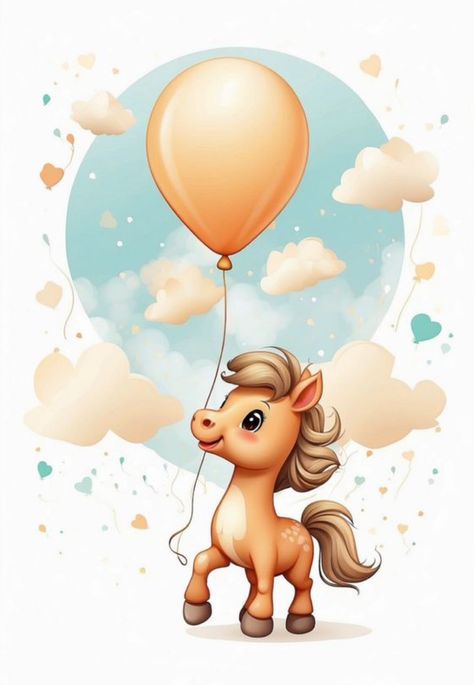 Candy Bar Decor, Horse Template, Horse Balloons, Simple White Background, Cartoon Horse, Horse Cartoon, Baby Shower Background, Baby Applique, Balloon Illustration